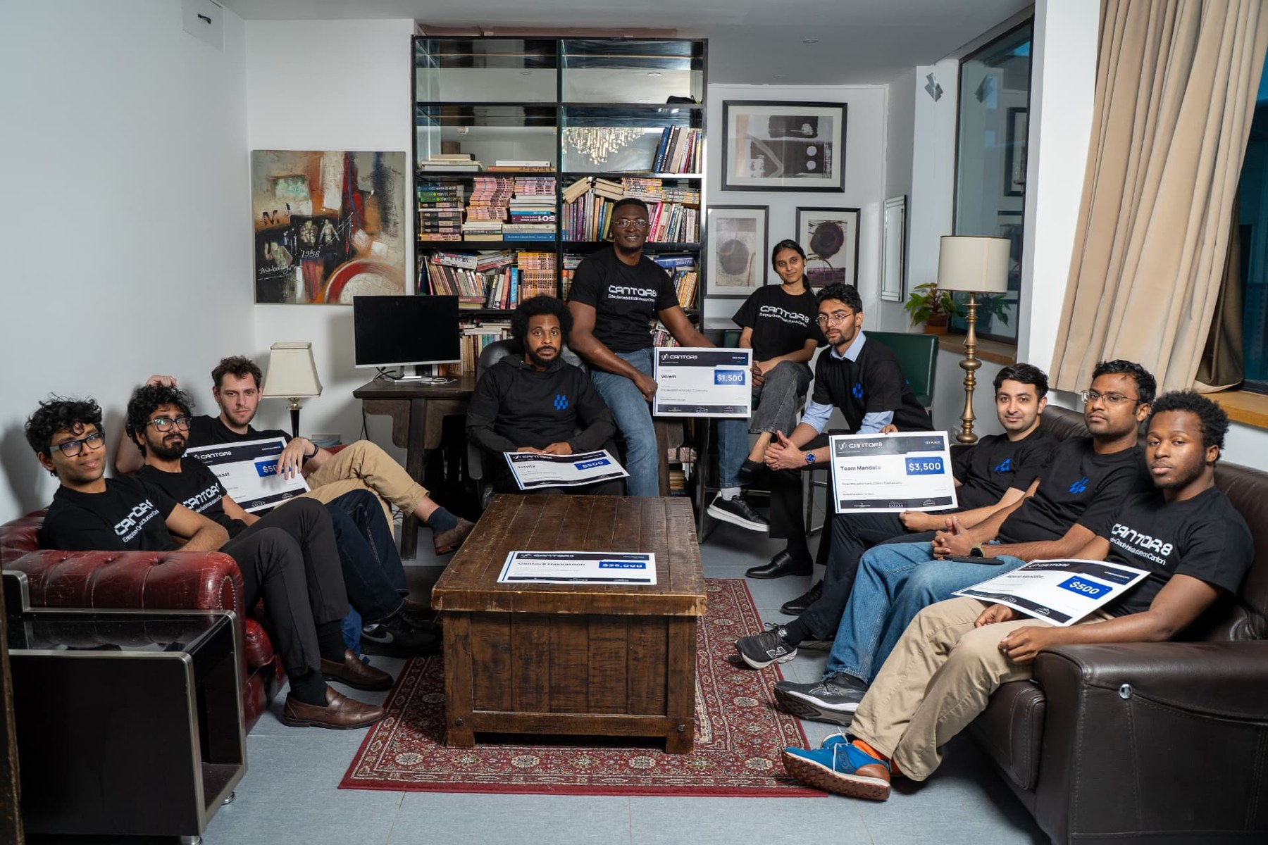 CANTOR8 hackathon winners gathered with their prize certificates at the exclusive prize-giving ceremony